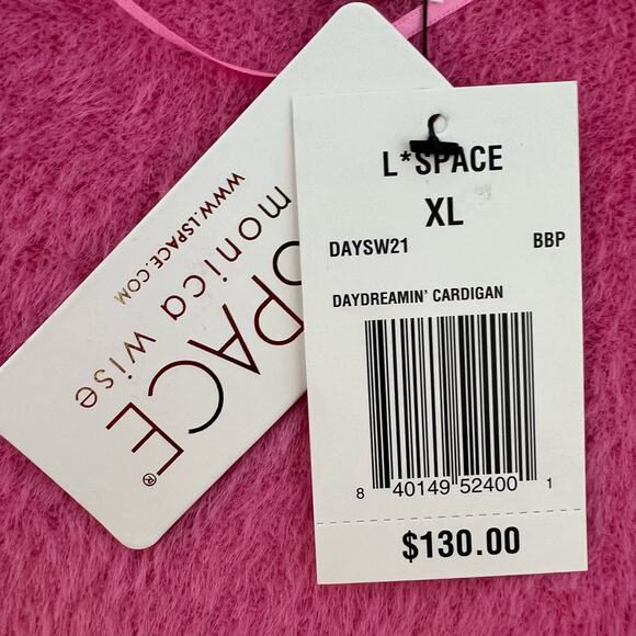 L Space Daydreamin Button Front Cardigan Barbie Pink Knit Fuzzy Cozy XL Coquette - Picture 8 of 11